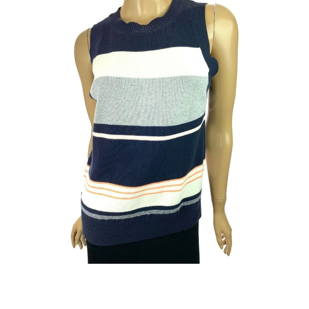 Ann Taylor Size S Sweater Vest Stripes Gray/White/Navy /Pink  Sleeveless
